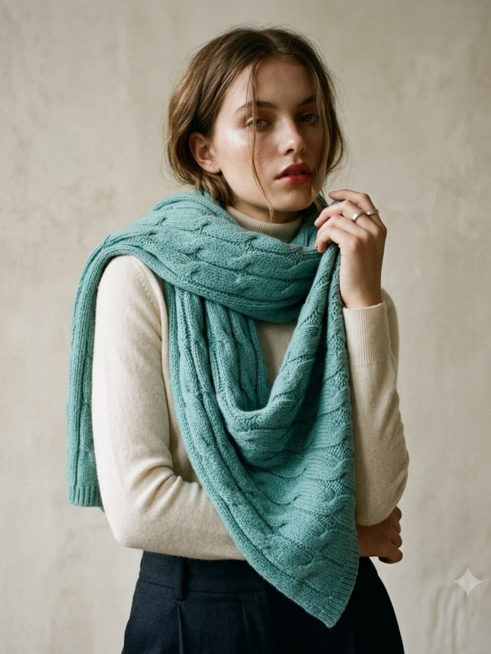 Korean Oversized Chunky Cable Knit Long Scarf Mint Color